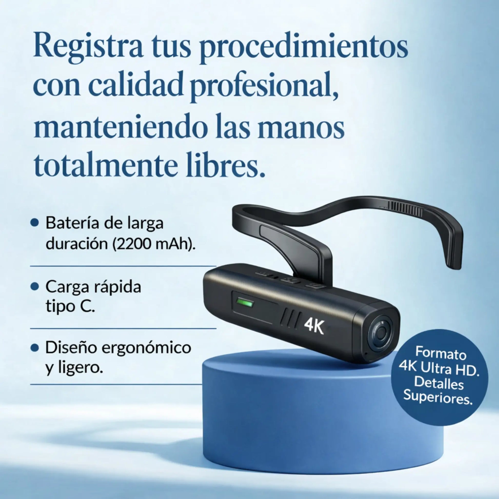 Cámara 4K portátil para procedimientos estéticos — vista lateral