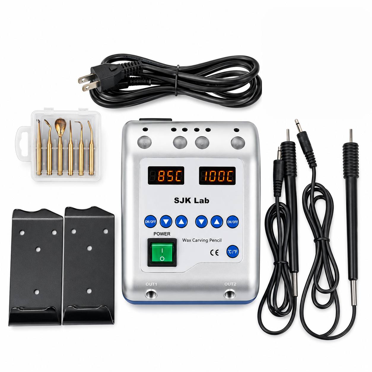 Kit completo del encerador dental con cable, seis puntas, dos lápices térmicos y bases metálicas