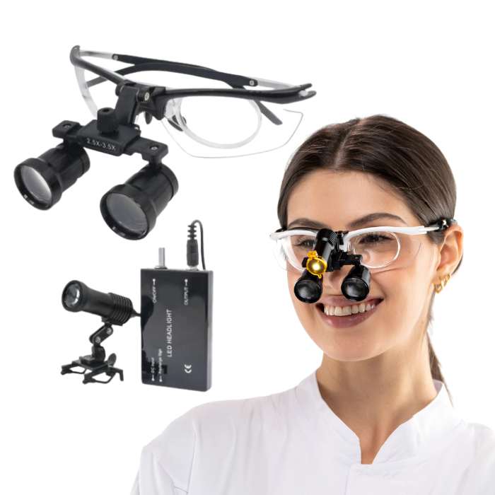 Lupa X2 con Lentes de 2,5x y 3,5x y Lámpara Frontal Rec con accesorios incluidos