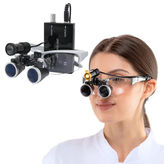 Lupa X1 con Lentes de 2.5x o 3.5x y Lámpara Frontal de — vista frontal profesional
