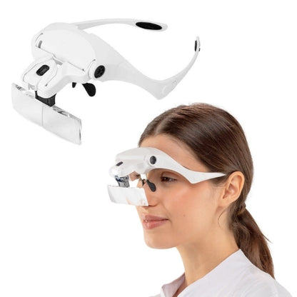 Lupa de Cabeza Ligera V5 con 05 Lentes y Doble LED — vista frontal profesional