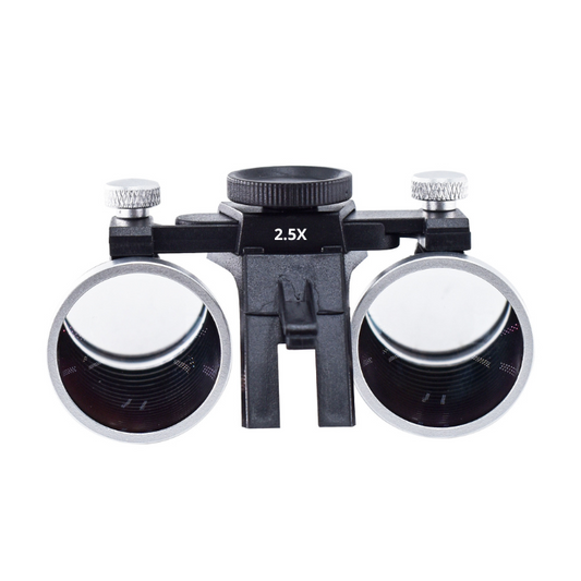 Par de lentes binoculares 2,5x o 3,5x de la lupa M1 — vista frontal profesional